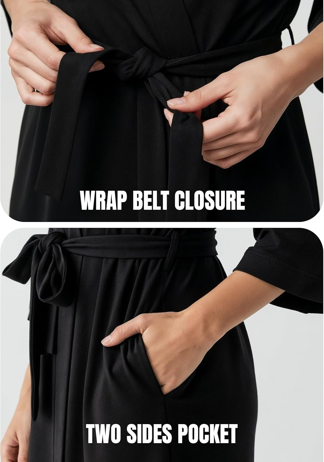 Women'S Robe Long Knit Bathrobe 3/4 Sleeves Soft Kimono Lightweight Loungewear