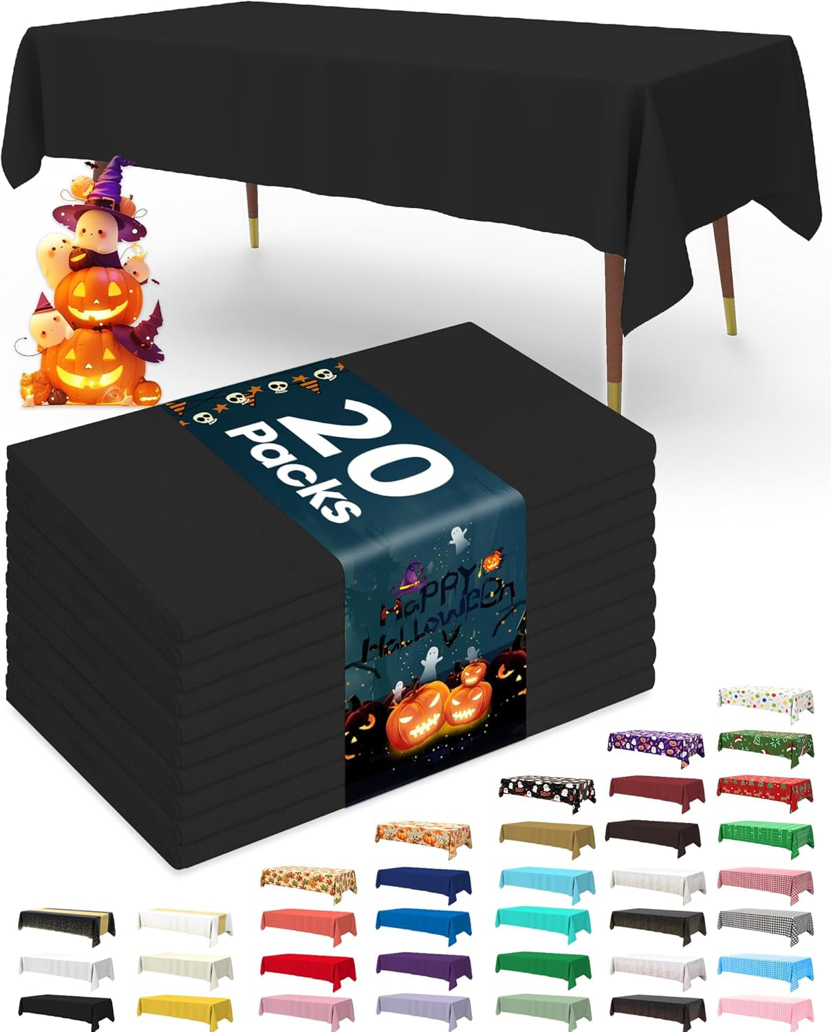 Plastic Table Cloth Disposable 20 Pack, 54 X 108 Inch Table Cloths, Graduation Decorations Class of 2025, Graduation Party Tablecloths, Rectangle, Plastic Cover, Leakproof & Sturdy, Black