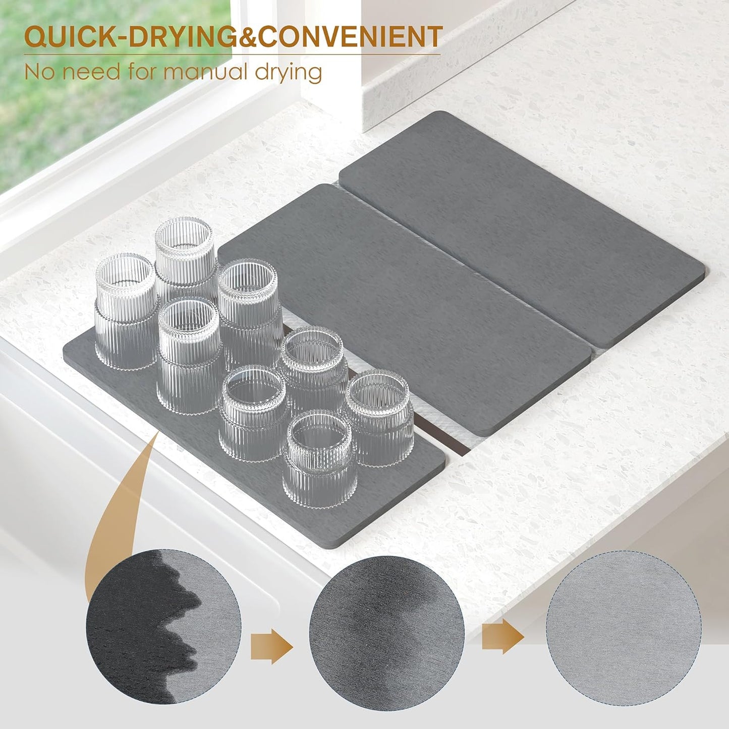 Expandable Small Dish Drying Rack with Diatomite Mat and Utensil Holder for Kitchen Sink, 5.4”W x 12.1”-18.9”L