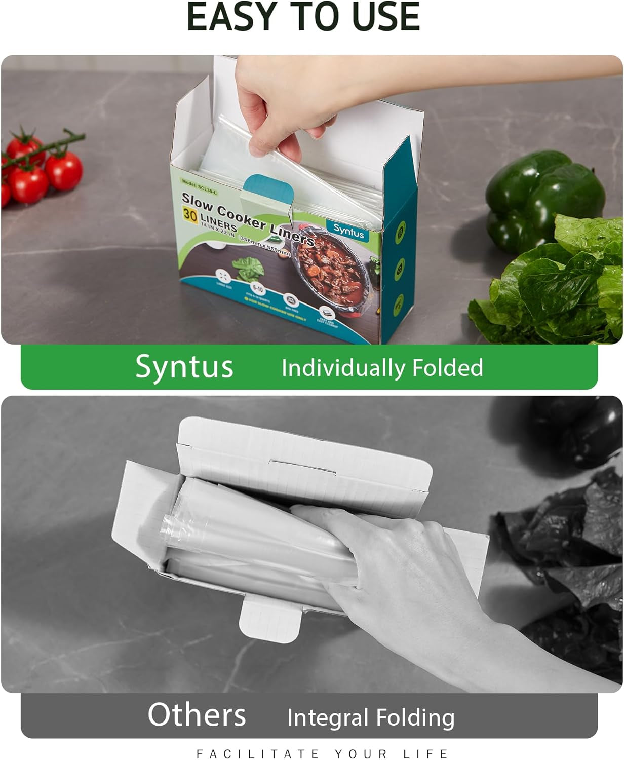 Slow Cooker Liners, 30 Count Cooking Bags Large Size Disposable Pot Liners Plastic Bags, Fit 3QT to 8QT for Slow Cooker Cooking Trays, 13"X 21", 30 Liners