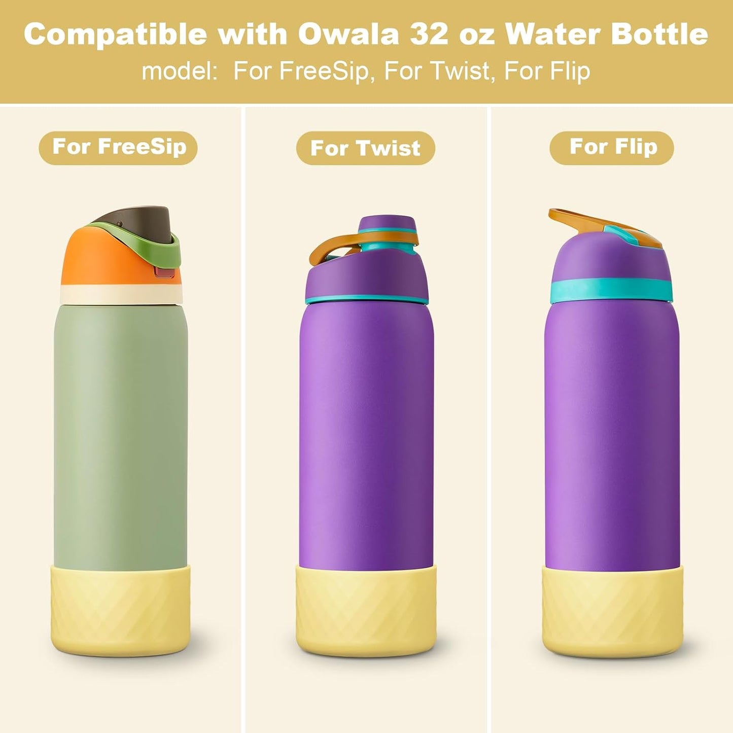 Silicone Boot for Owala Water Bottle 24 Oz 32 Oz 40 Oz, Anti-Slip Protective Sleeve for Freesip/Twist/Flip Stainless Steel Water Bottles Accessories