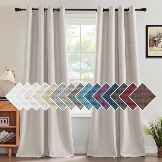 Linen Blackout Curtain 84 Inches Long for Bedroom/Living Room Thermal Insulated Grommet Linen Look Curtain Drapes Primitive Textured Burlap Effect Window Drapes 1 Panel - Heather Ivory