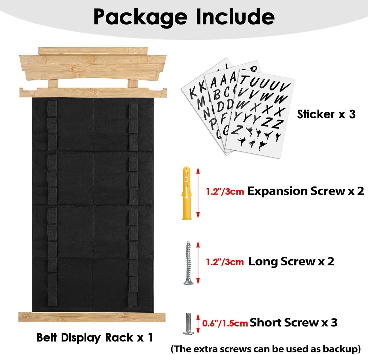 12-Belt Martial Arts Display Rack with Personalized Stickers, Bamboo Trophy Holder for Taekwondo, Karate, and BJJ Belts