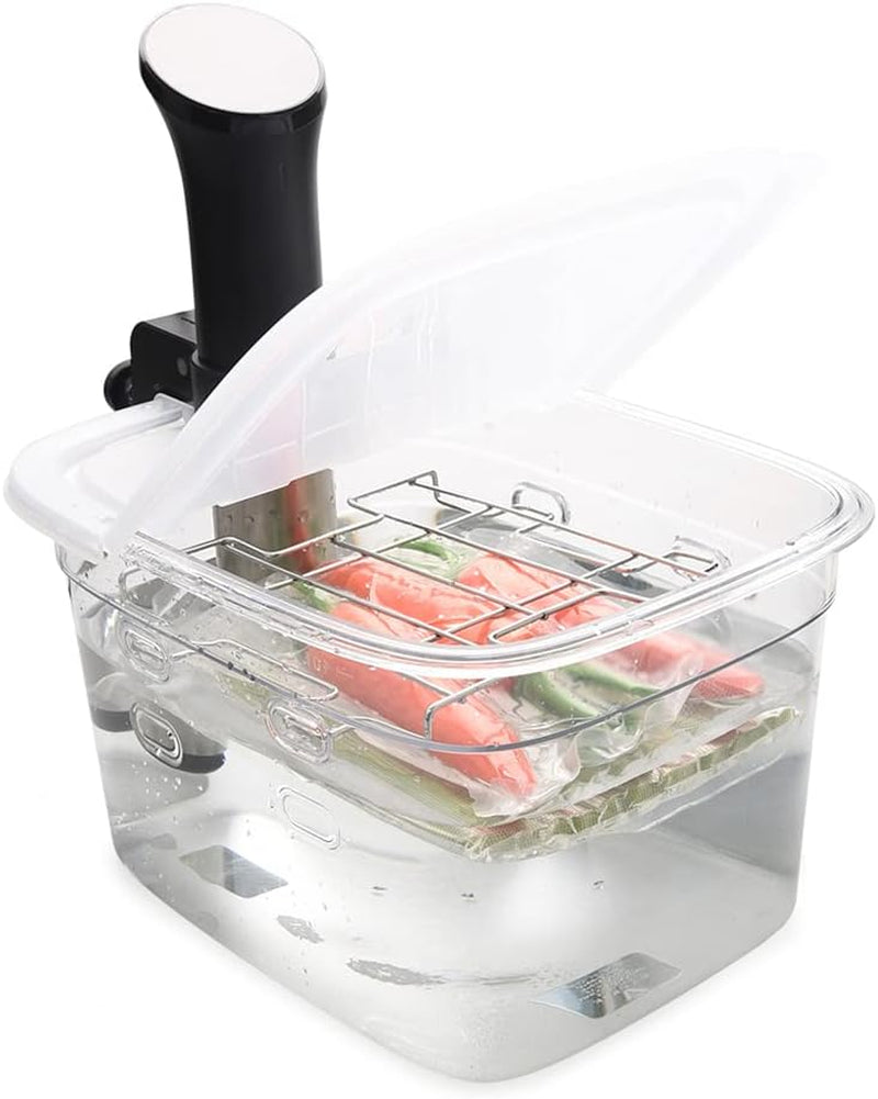 Versatile 12-Quart Sous Vide Container with Built-In Rack and Collapsible Hinged Lid and Insulated Container Sleeve Compatible with All Sous Vide Cookers, KIT-1202-TYPP