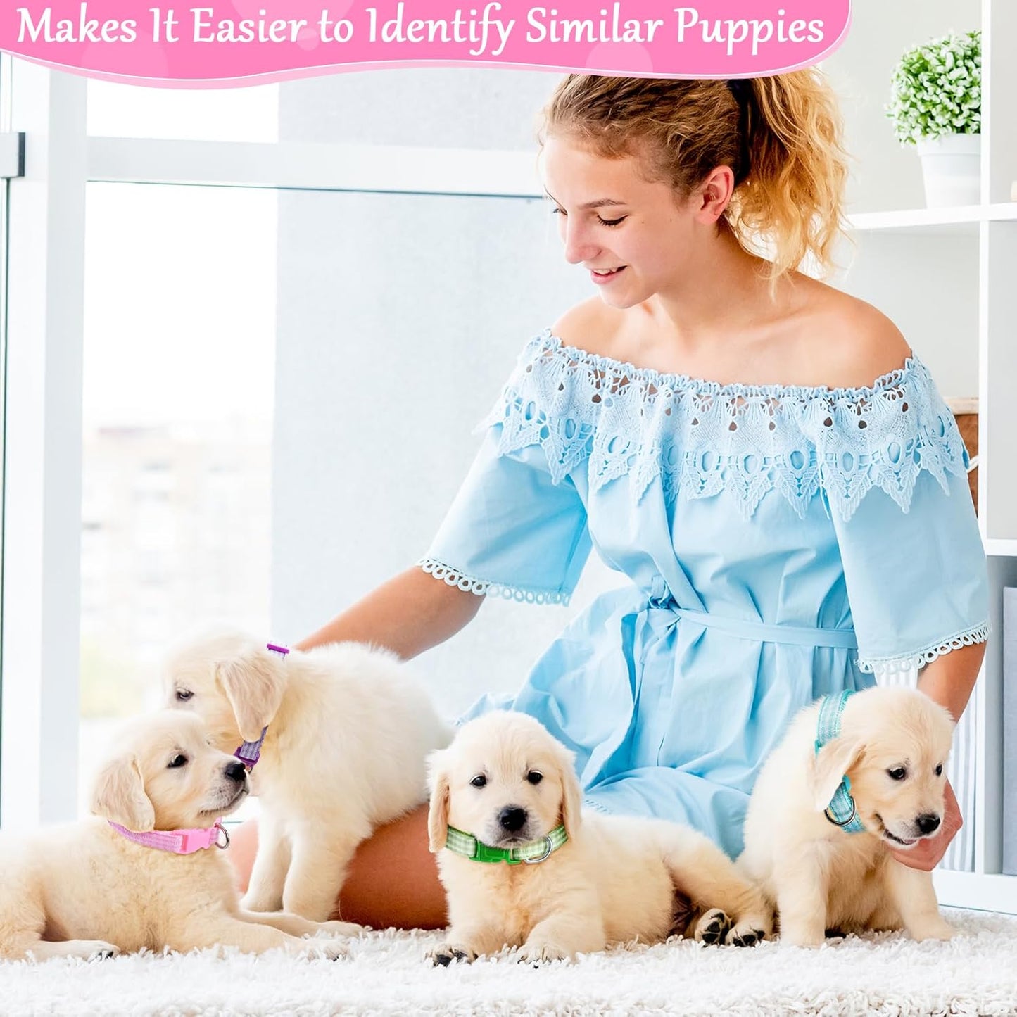 14Pcs Puppy Collars for Litter Adjustable Whelping Puppy Collars Soft Nylon Id Collars for Small Dogs(Medium)