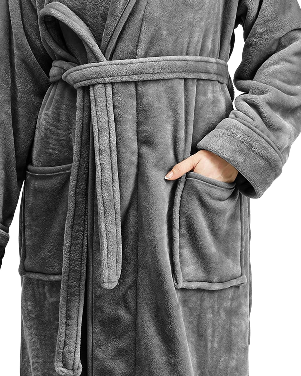 Women'S Fleece Hooded Bathrobe Plush Long Spa Robe