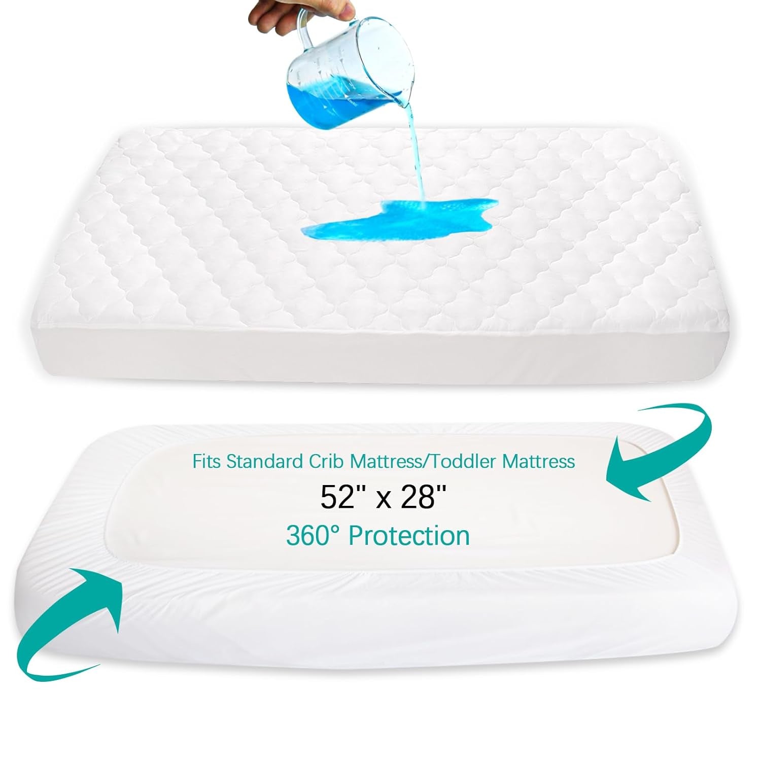 Crib Mattress Protector Sheets Fitted Waterproof Crib Mattress Pad Cover, Noiseless & Machine Wash 100% Absorbent Crib/Toddler Mattress Protector Sheet Quilted, White, 52" X 28"