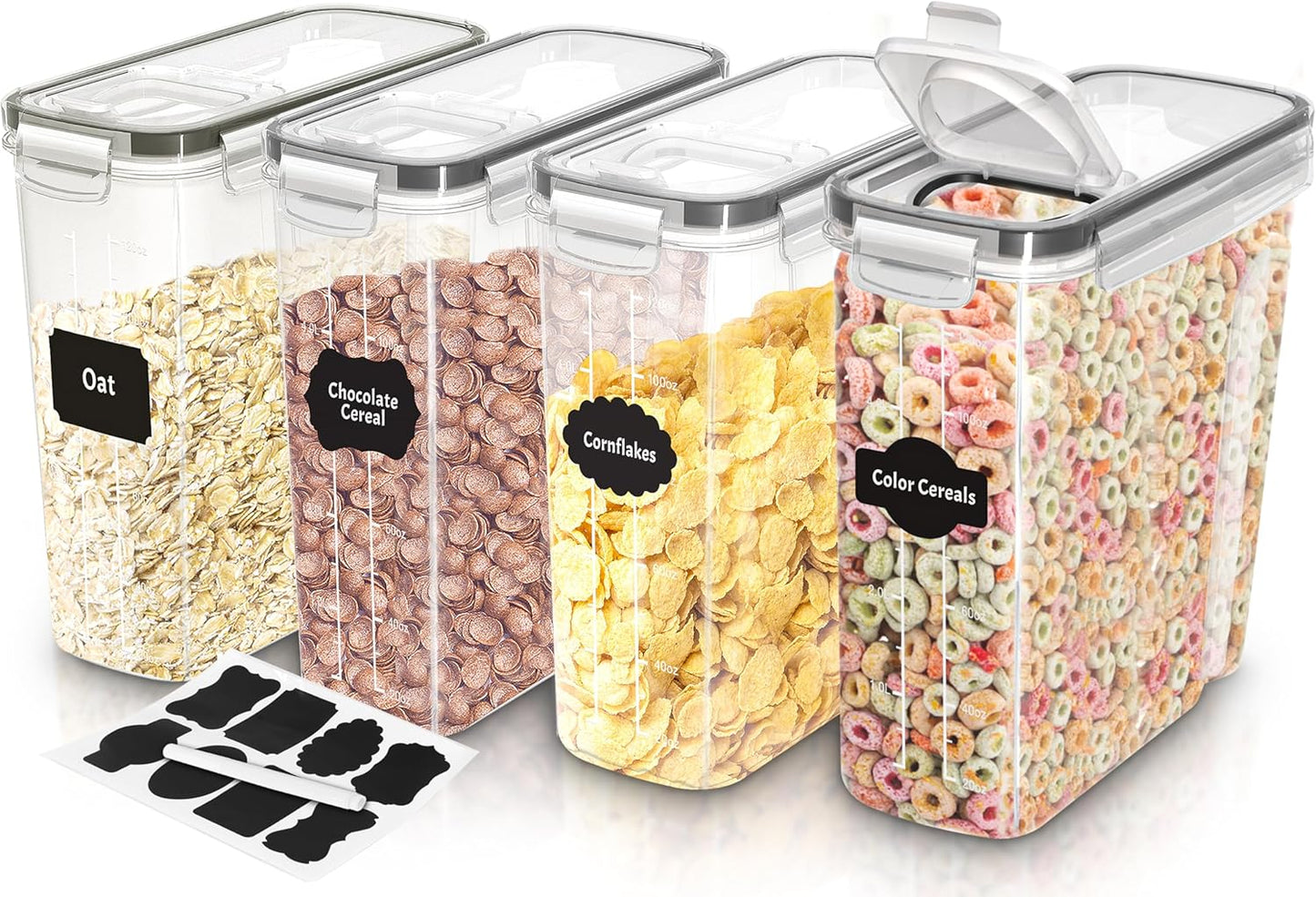Cereal Containers Storage - Liter Airtight Food Storage Containers & Cereal Dispenser for Pantry Organization and Storage (Clear, 4 Liter Pack of 4)