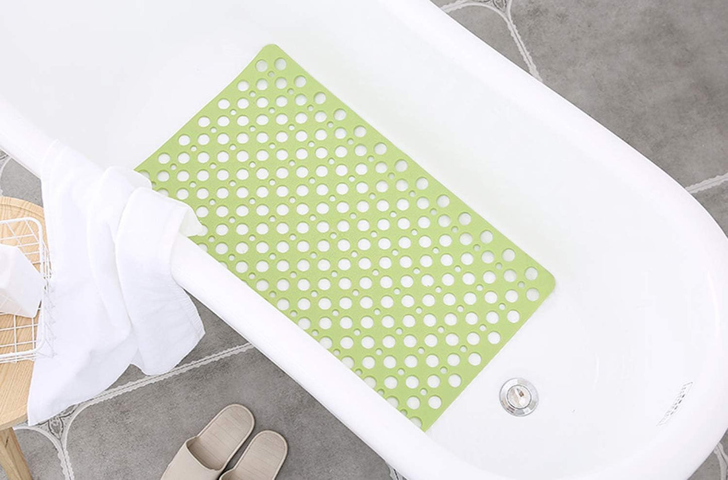 Nonslip Bathtub Mat Extra Soft TPE Bath Mat for Kids, Machine Washable Bathroom Shower Mat, Smooth/Non-Textured Tubs Only, 30L X 17W Inch (Green)