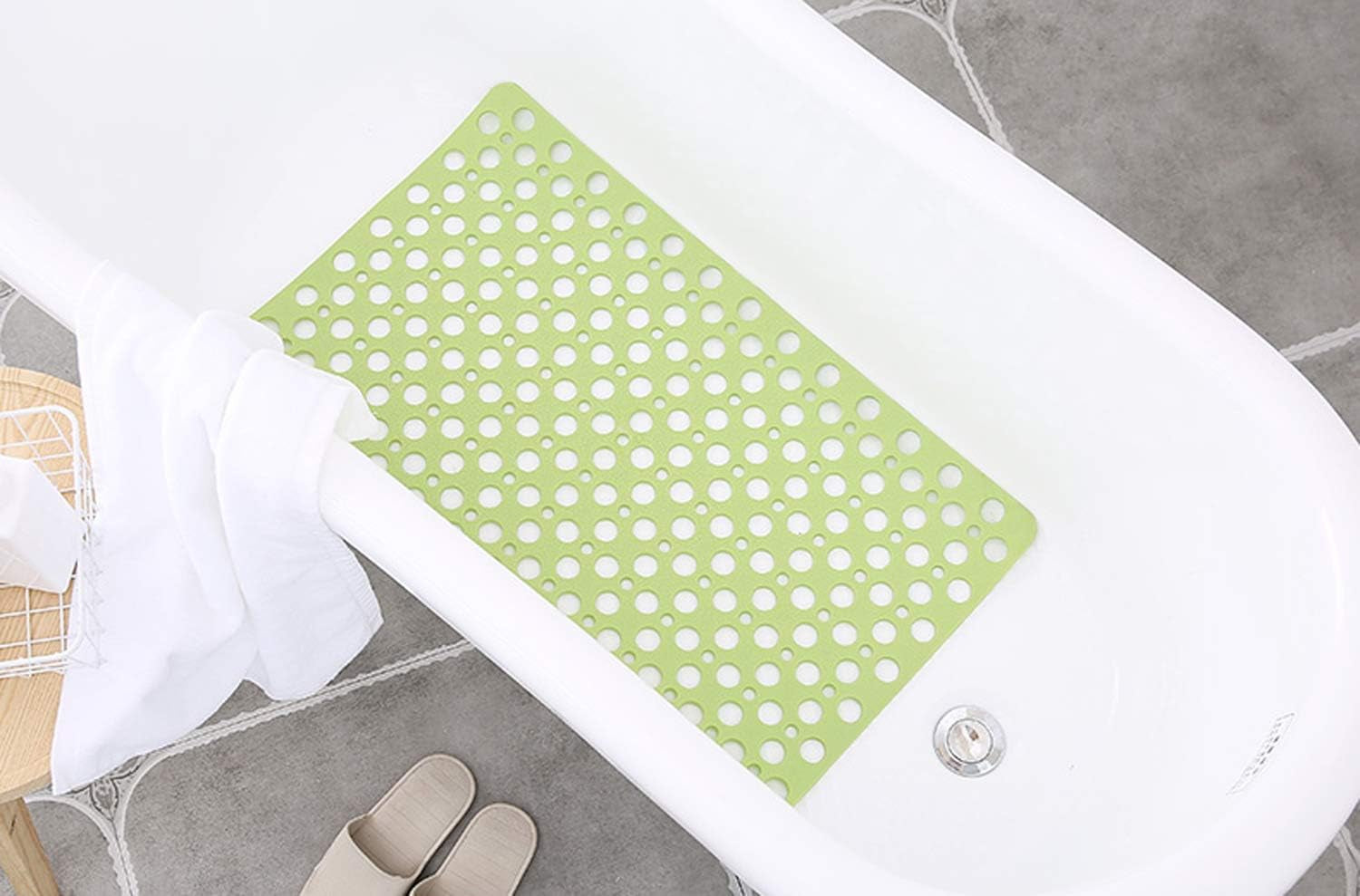 Nonslip Bathtub Mat Extra Soft TPE Bath Mat for Kids, Machine Washable Bathroom Shower Mat, Smooth/Non-Textured Tubs Only, 30L X 17W Inch (Green)
