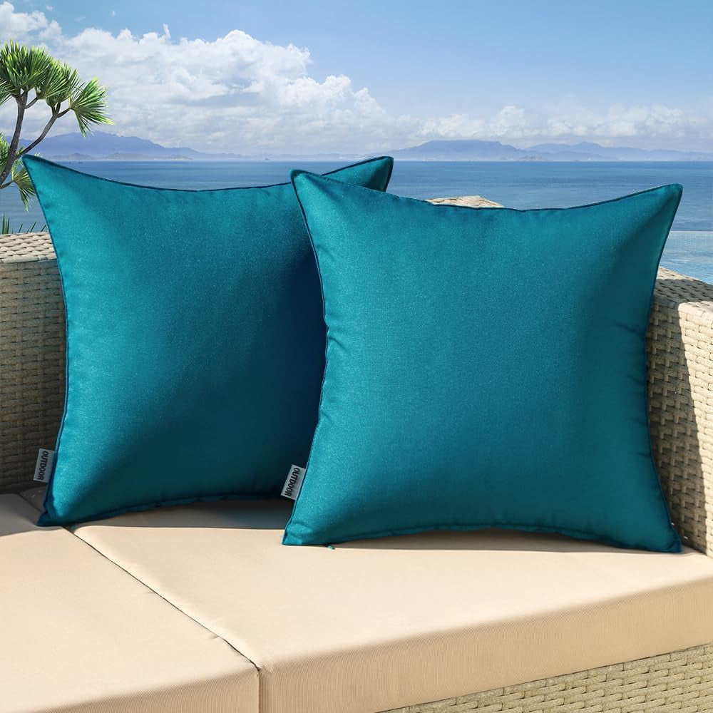 Pack of 2 Decorative Outdoor Waterproof Pillow Covers Square Garden Cushion Sham Throw Pillowcase Shell for Spring Patio Tent Couch 16X16 Inch Deep Blue