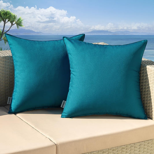Pack of 2 Decorative Outdoor Waterproof Pillow Covers Square Garden Cushion Sham Throw Pillowcase Shell for Spring Patio Tent Couch 16X16 Inch Deep Blue