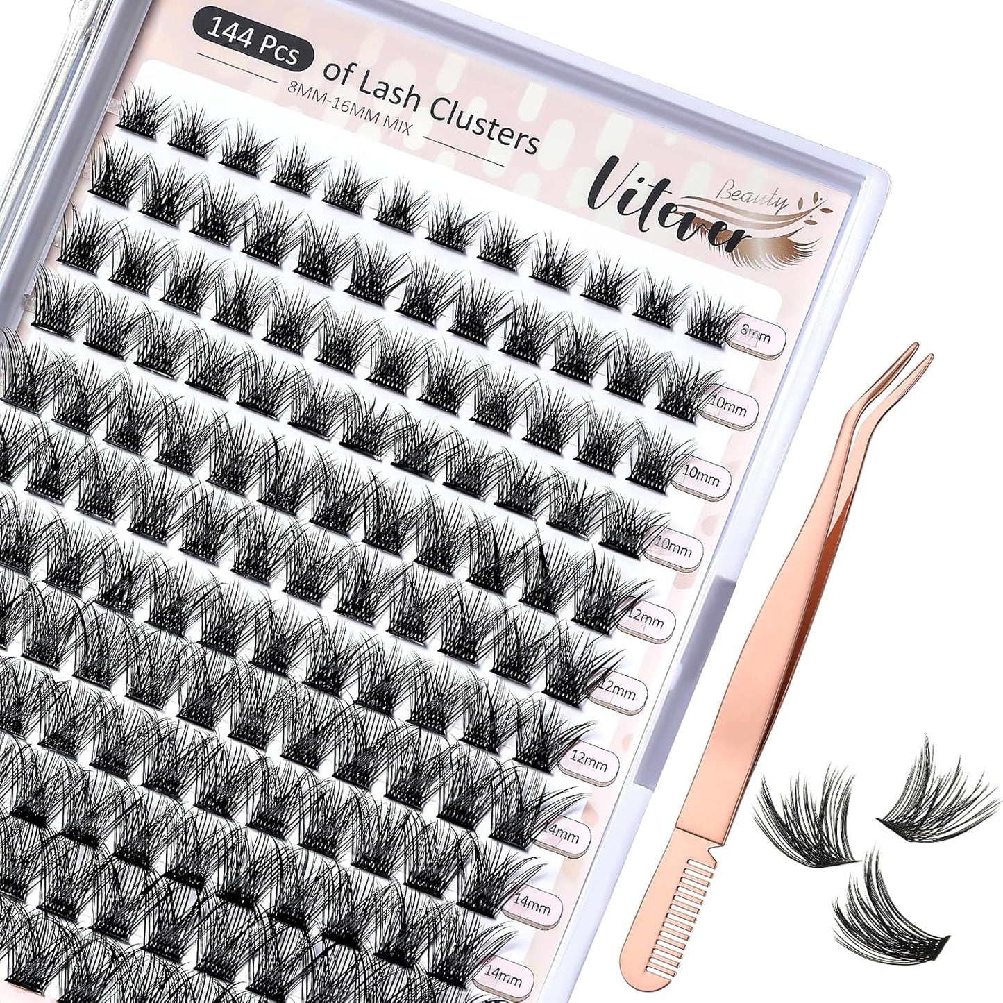 Cluster Lashes with Eyelash Applicator, Individual Lashes Natural Look, 40D DIY Eyelash Extensions with Soft Band, 144Pcs D Curl Long Eyelash Clusters(30D 40D, 8-16MIX)