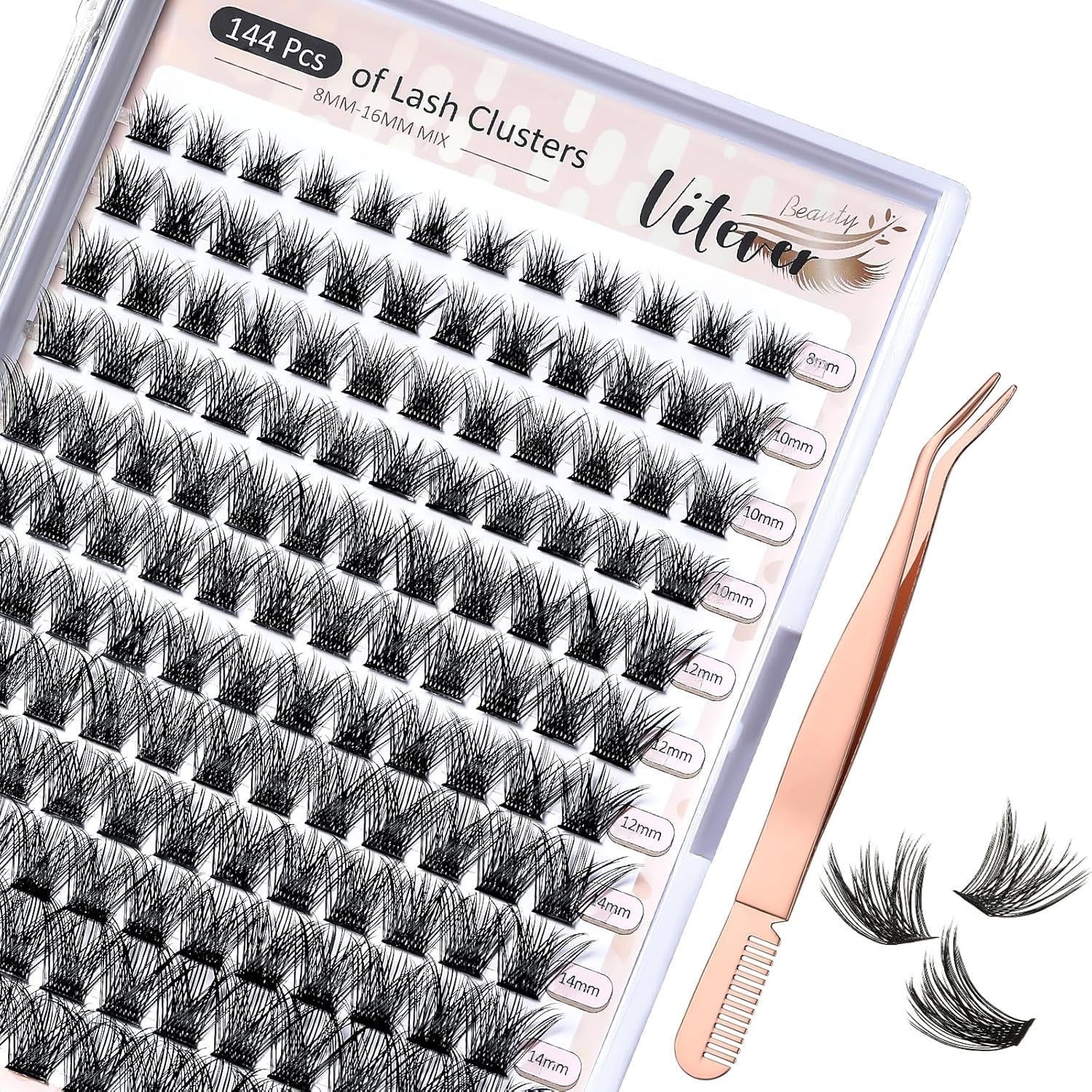 Cluster Lashes with Eyelash Applicator, Individual Lashes Natural Look, 40D DIY Eyelash Extensions with Soft Band, 144Pcs D Curl Long Eyelash Clusters(30D 40D, 8-16MIX)