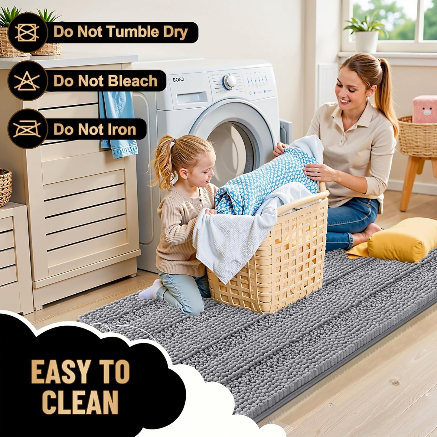 Thick Bathroom Rugs 30X20, Extra Soft Absorbent Chenille Striped Bath Rugs, Rubber Backing, Machine Wash Dry, Bath Mats for Bathroom Floor, Tub and Shower, Home Decor Accessories, Grey