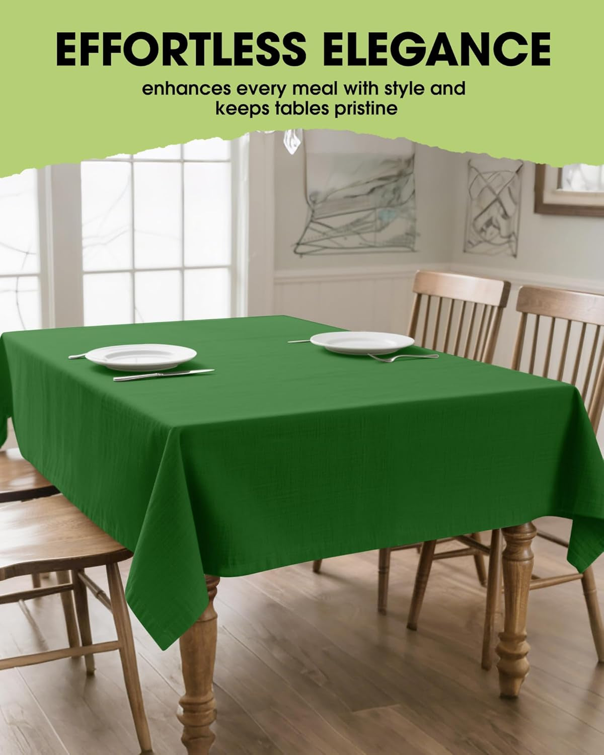 Rectangle Linen Tablecloth Waterproof & Stain Resistant, Wrinkle-Free Table Cloth Adds Elegance and Protection, Ideal for Dining, Party, Wedding and Outdoor, 52 X 70 Inch, Green