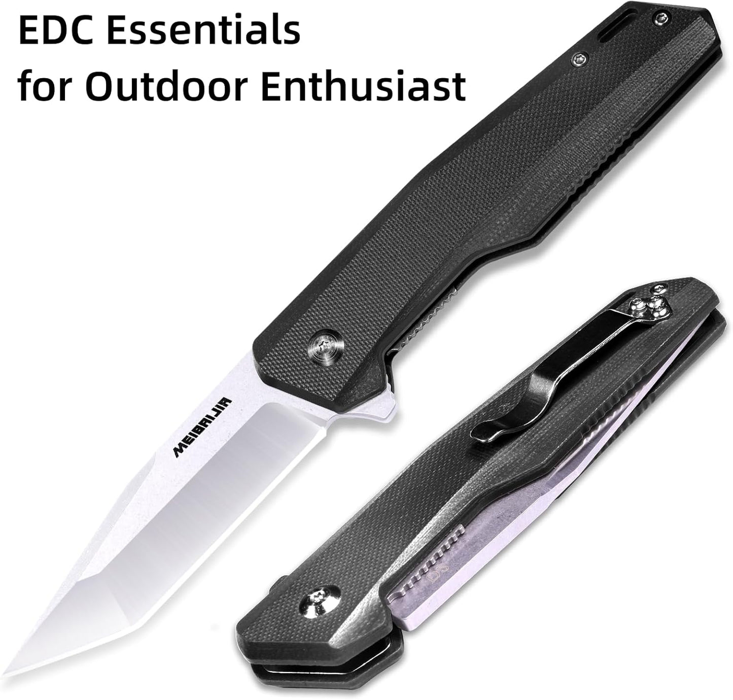 D2 Blade Folding Pocket Knife with G10 Handle, Liner Lock, Pocket Clip, and Smooth Flipping Action for Outdoor Activities
