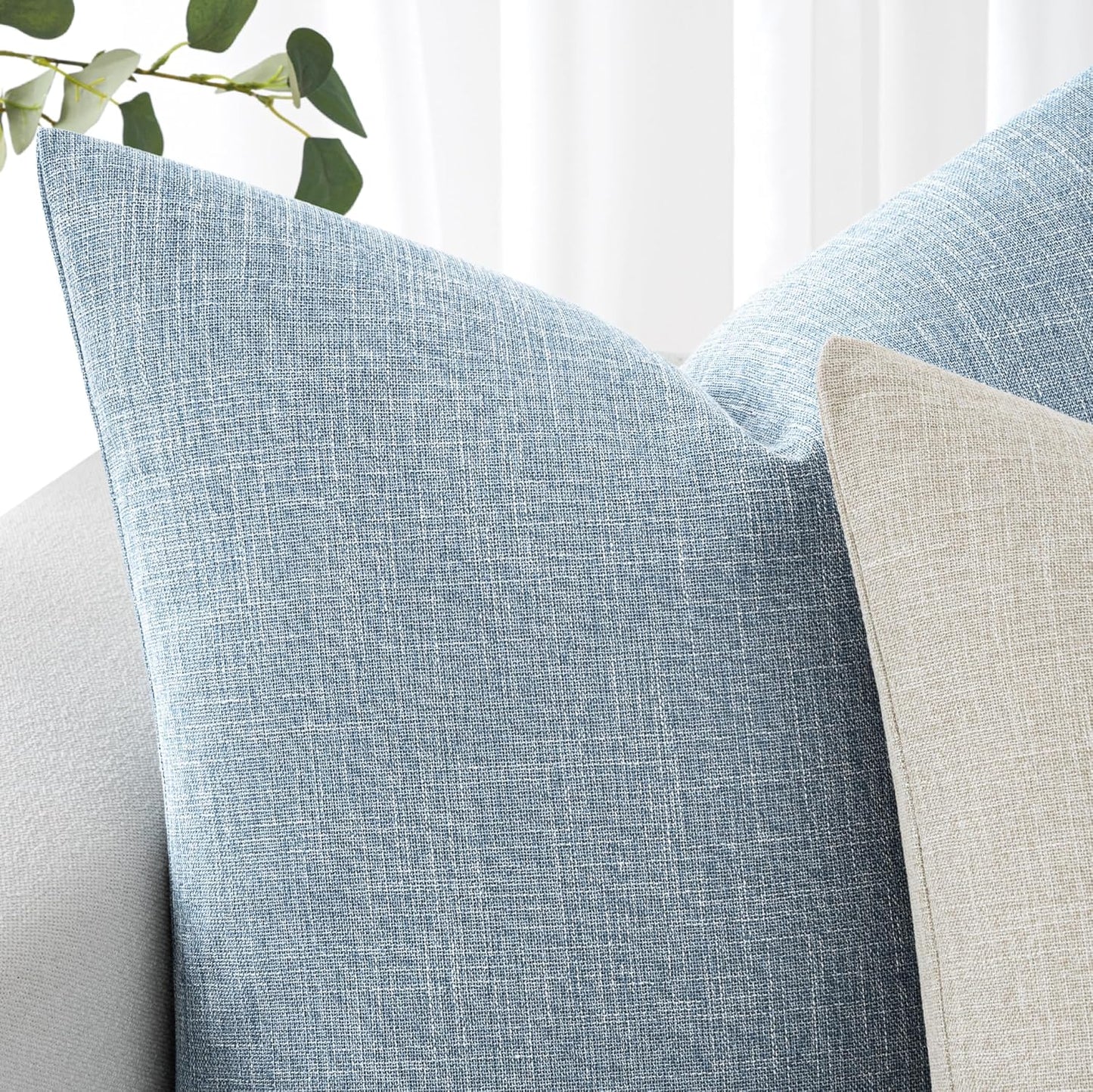 Pack of 2 Decorative Linen Burlap Coastal Pillow Covers Farmhouse Boho Accent Pillowcases for Sofa Car Couch Bedroom Living Room Home Decor 18X18 Inch Light Blue