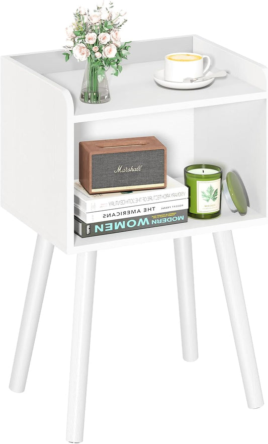 Mid Century Modern Nightstand for Small Spaces, Small Side Table with Storage Shelf, Wood End Table Night Stand, Vintage End Tables Living Room, Minimalist Side Tables for Bedroom Dorm Office