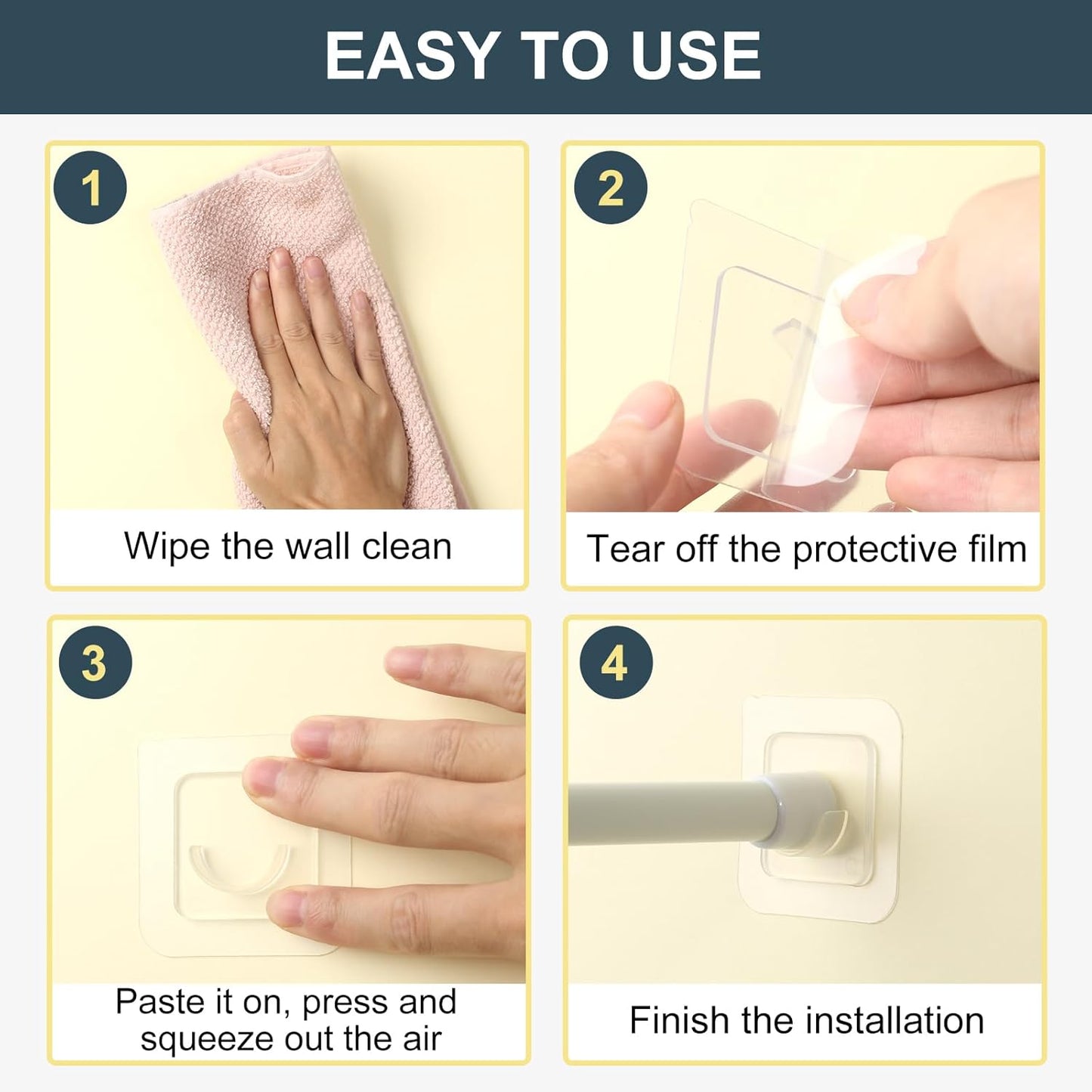 Adhesive Curtain Rod Holder,  Tension Rod Holder, No Drilling Transparent Small Tension Rod Bracket (Only for Tension Rods within 1" Diameter at Both Ends) (6 Pack)