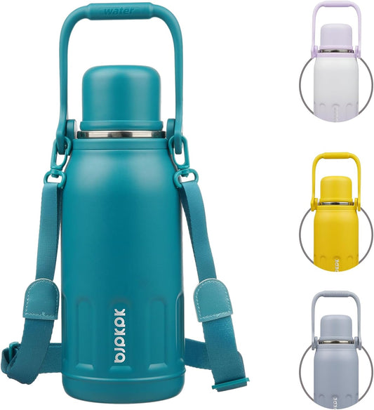 Insulated Water Bottle 40Oz Stainless Steel Water Bottles with Handle and Cup Lid Vacuum Insulated Metal Thermal Flask for Traveling,Laguna