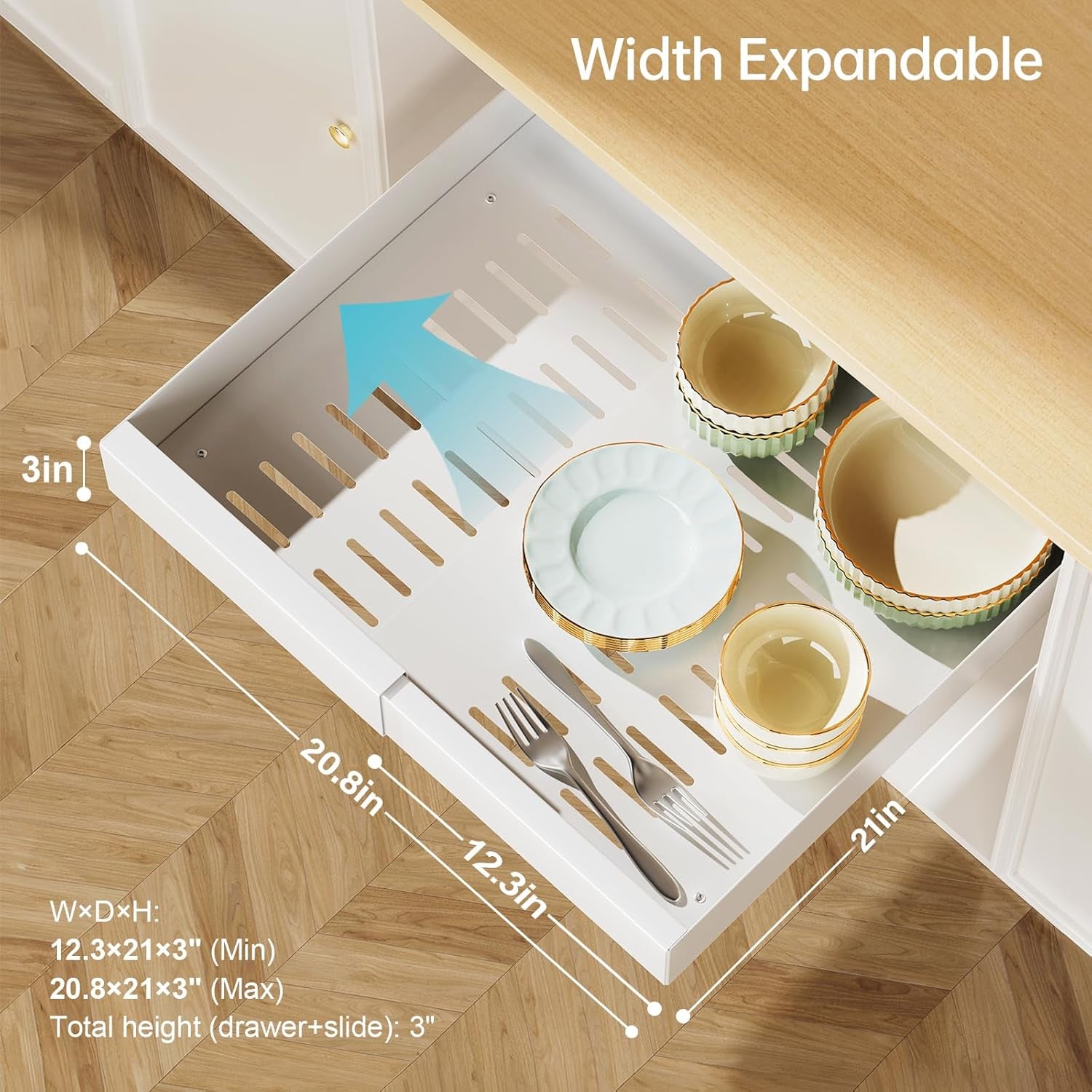 Pull Out Cabinet Organizer, 21" Deep Pull Out Drawers for Cabinets, Expandable Slide Out Drawers for Kitchen, Cabinets, Bathroom, Pantry Storage