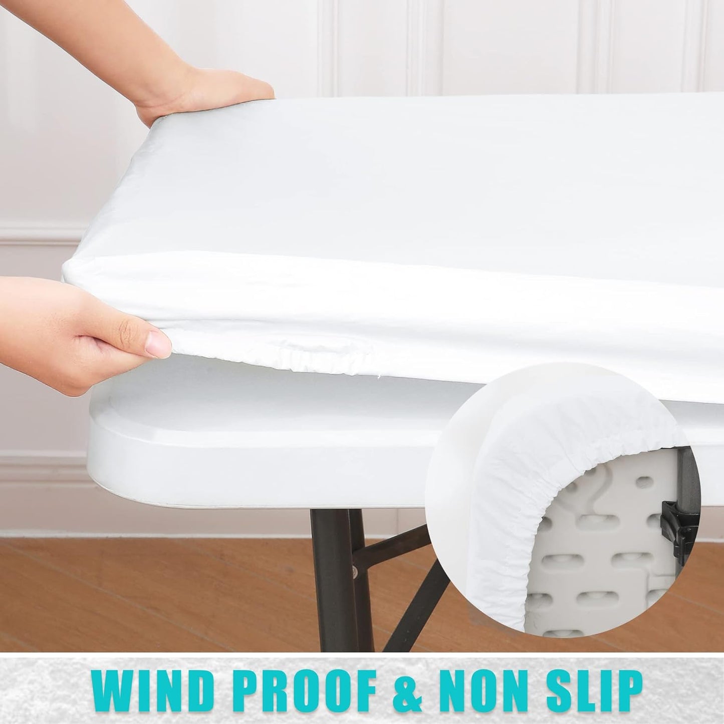 Waterproof Fitted Vinyl Tablecloth, 6FT Table Cover in Black and 6FT Table Cover in White, 2 Item Bundle