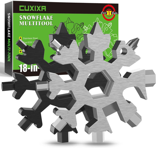 Snowflake Multitool Set for Men, 2-Piece 18-in-1 Stainless Steel Multi-Tool, Ideal Gadgets for Outdoor Travel, Camping, and Everyday Use