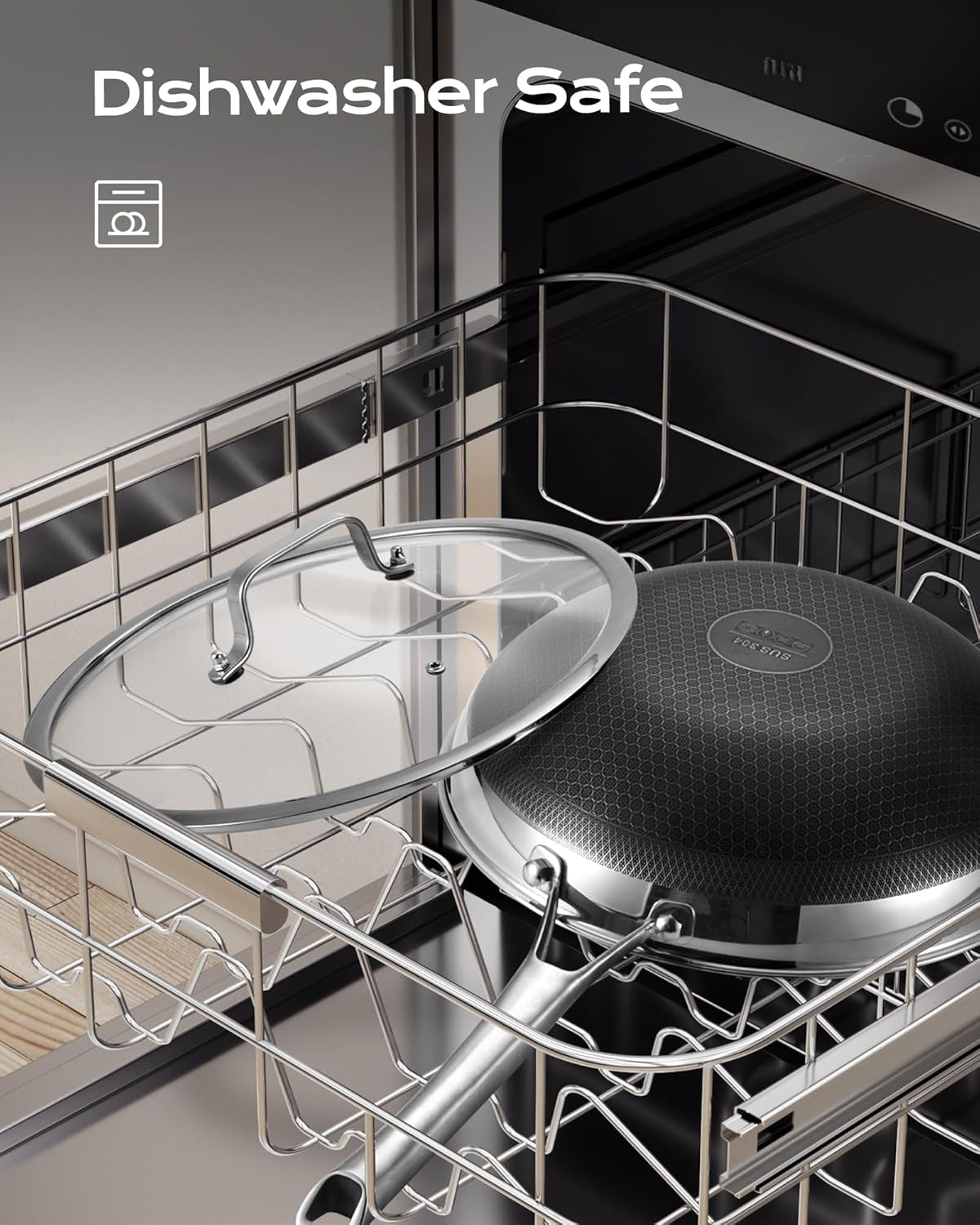 Wok Pan,13 Inch Hybrid Wok with Lid,Pfoa Free Cookware,Non Stick Stainless Steel Woks & Stir-Fry Pans Nonstick, Dishwasher and Oven Safe, Works on Induction
