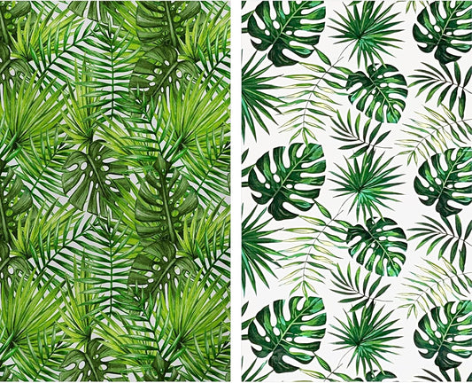 Set of 2 Rectangular Plastic Tablecloths - 54 x 108 Inches, Tropical Hawaii Palm Leaves Design for Luau and Safari Themed Birthday Celebrations