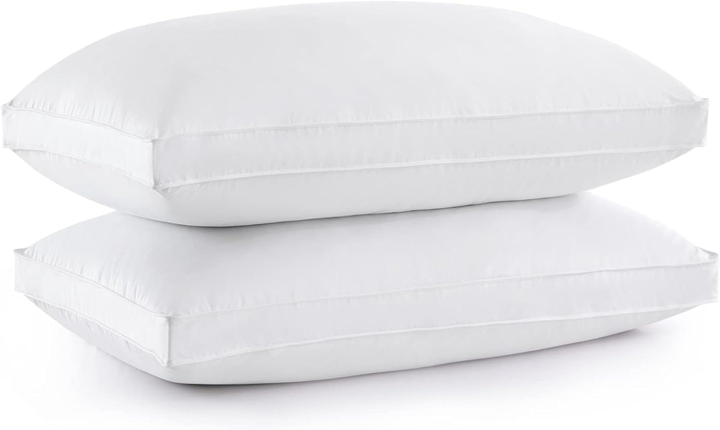 ® Goose Feather down Pillows, Gusseted Bed Pillows for Sleeping 100% Cotton Cover, Set of 2 Standard Size