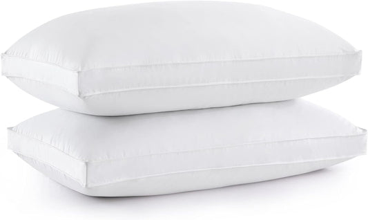 ® Goose Feather down Pillows, Gusseted Bed Pillows for Sleeping 100% Cotton Cover, Set of 2 Standard Size