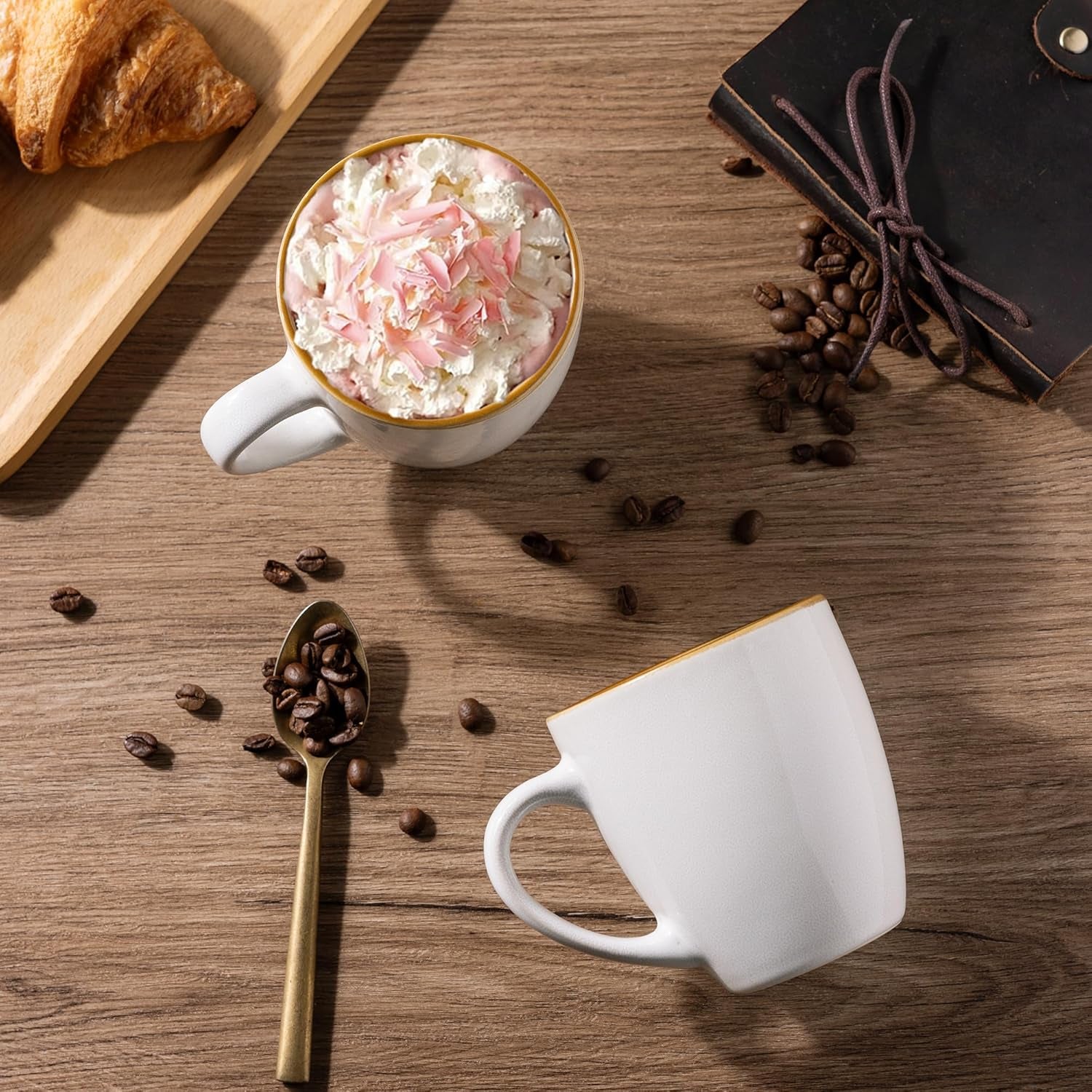 Ceramic Coffee Mug Set of 6, 12oz Stoneware Cups for Versatile Beverages, Lightweight and Dishwasher/Microwave Safe - Pearl White