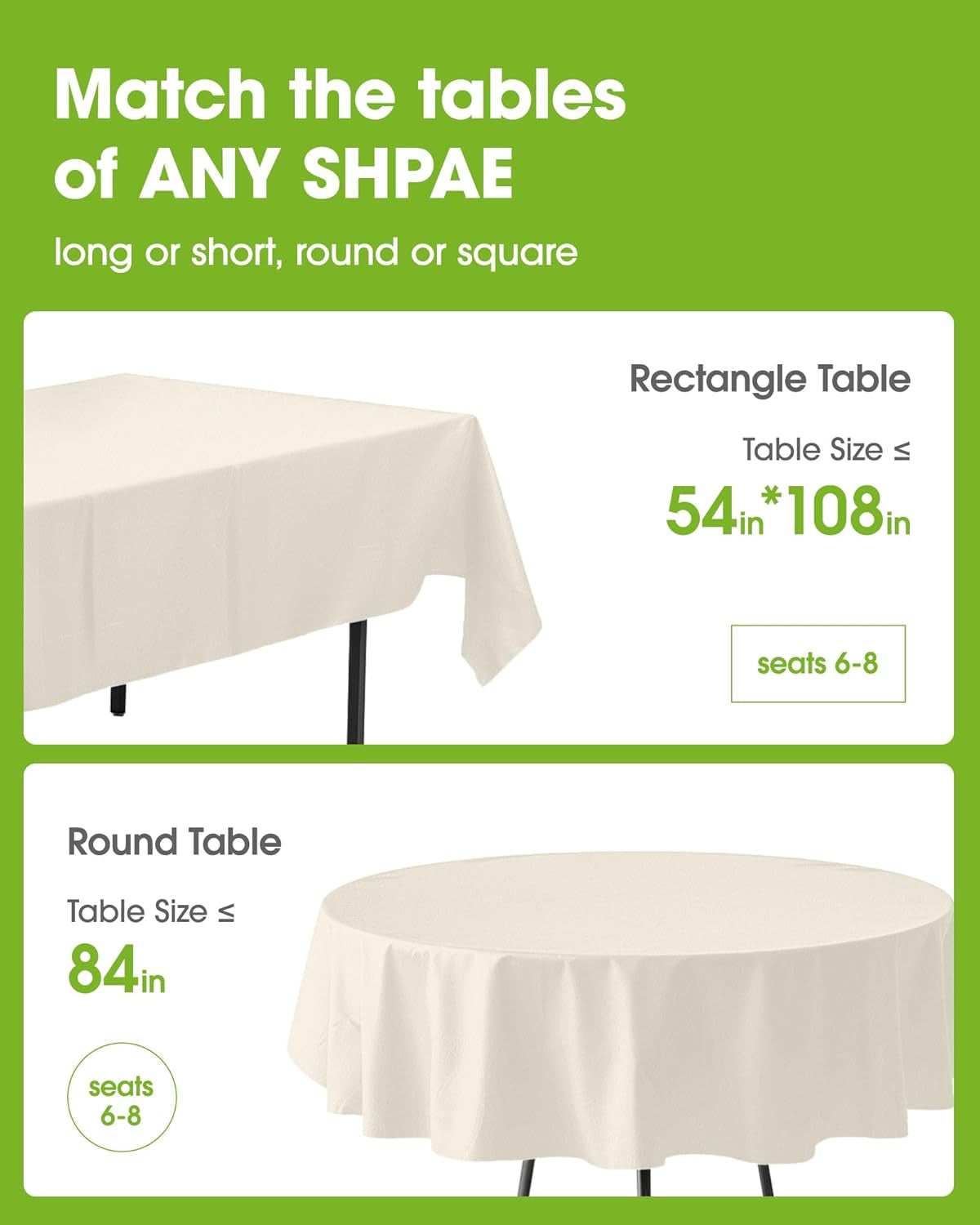 Plastic Table Cloth Disposable 6 Pack, 54 X 108 Inch Table Cloths, Party, Wedding, Thanksgiving Decorations, Fall Tablecloths, Rectangle, Beige Plastic Cover, Waterproof, Cream, Ivory