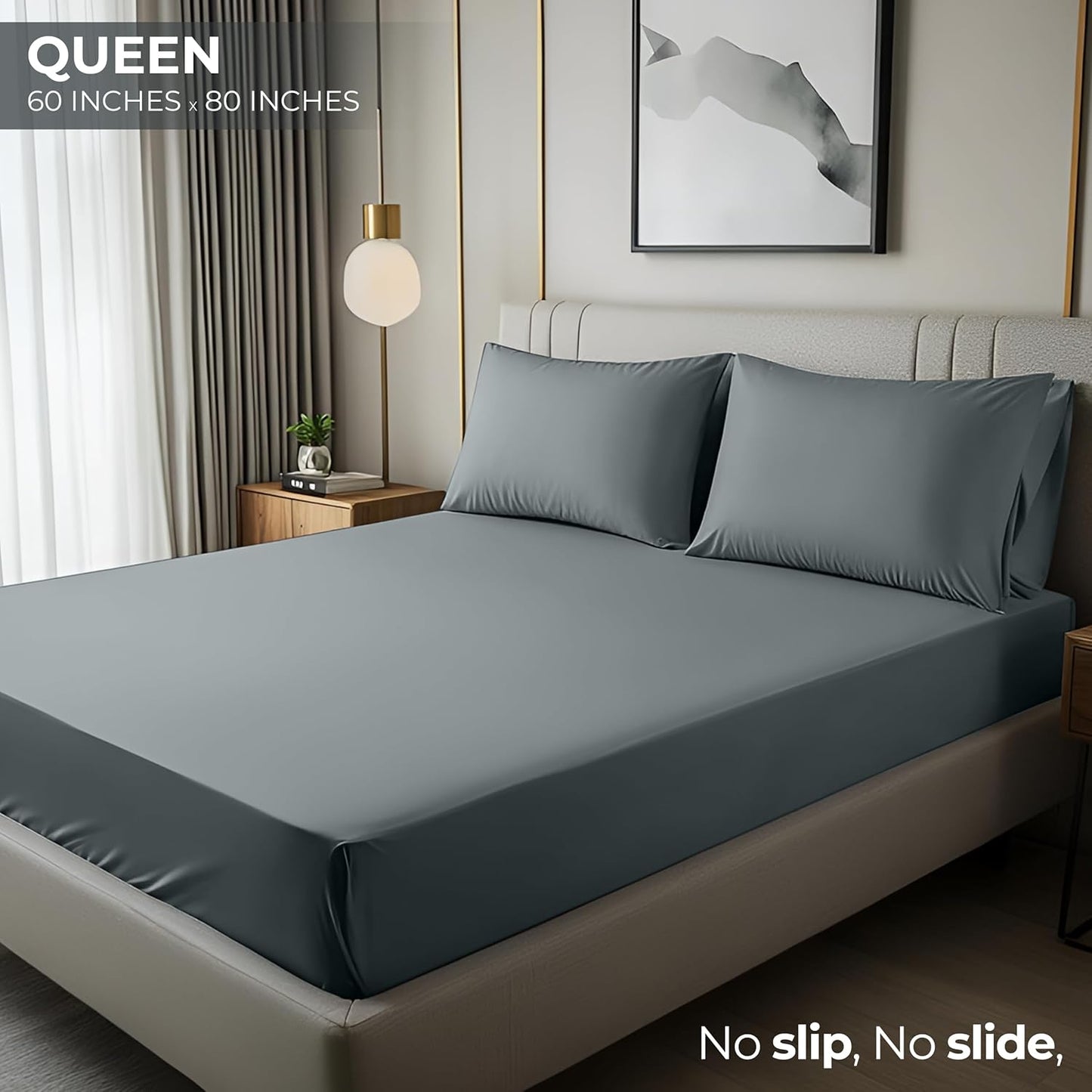 Queen Fitted Sheet - Bottom Sheet - Deep Pocket - Soft Microfiber - Shrinkage and Fade Resistant - Easy Care -1 Fitted Sheet Only (Grey)