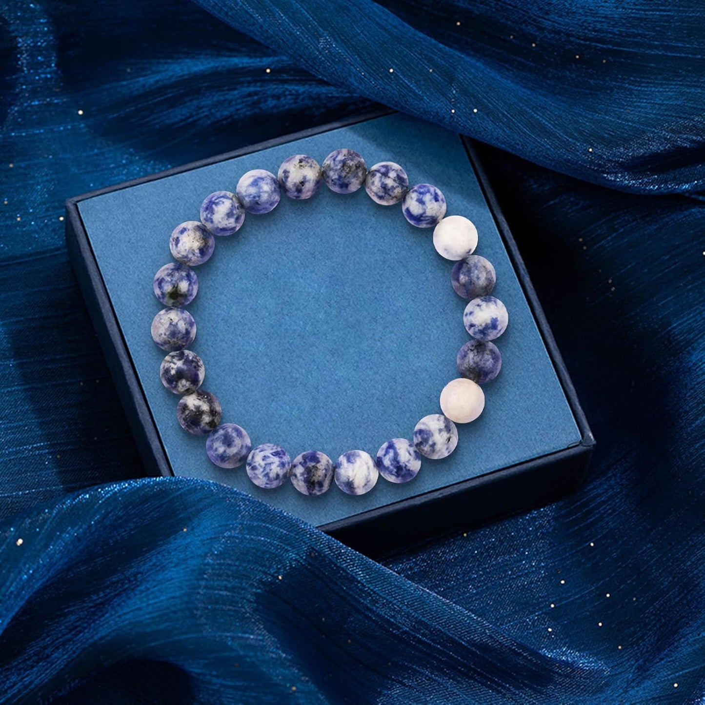 Mother'S Day Handmade Bracelet, Handmade Natural Gemstone Jewelry, Natural Healing Bracelets, Jade Bracelet for Women, Gemstone Beaded Stretch Bracelet 8Mm Stone Bracelet (Blue Dot Stone)