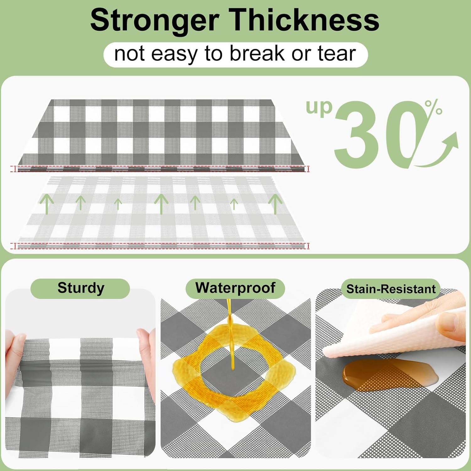 Gingham Disposable Tablecloths - 3 Pack, 54 x 108 Inch Waterproof Plastic Rectangle Covers in Grey and White Checkered Design for Picnics, Birthdays, and Parties
