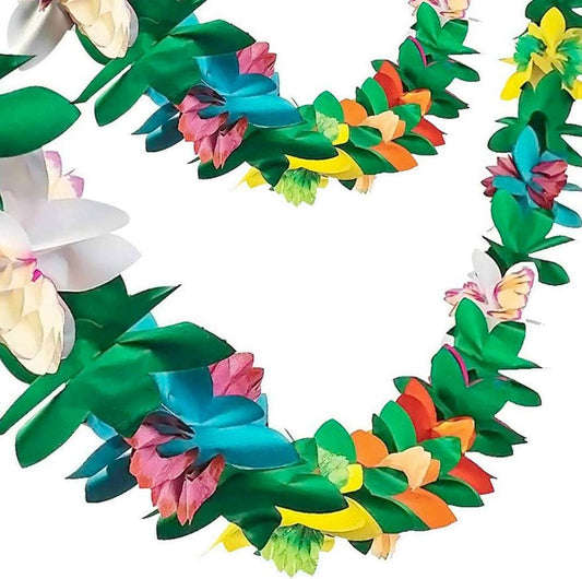 2 Pack Tropical Garland Party Decorations, 20Ft Multicolored Tissue Paper Hibiscus Flower Summer Banner for Birthday Beach Theme Luau Moana Hawaiian Party Supplies Jungle Decor