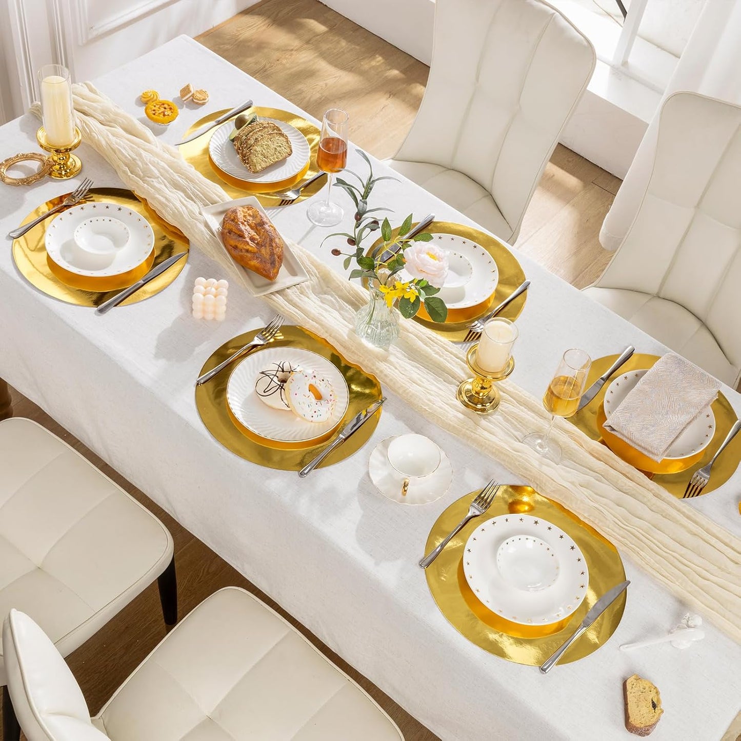 50Pcs round Gold Placemats, Paper Place Mats Disposable for Dining Table, Charger Plates Table Mat for Christmas Dinner Party Wedding Birthday Banquet Table Setting Decor, 13" Shiny Gold