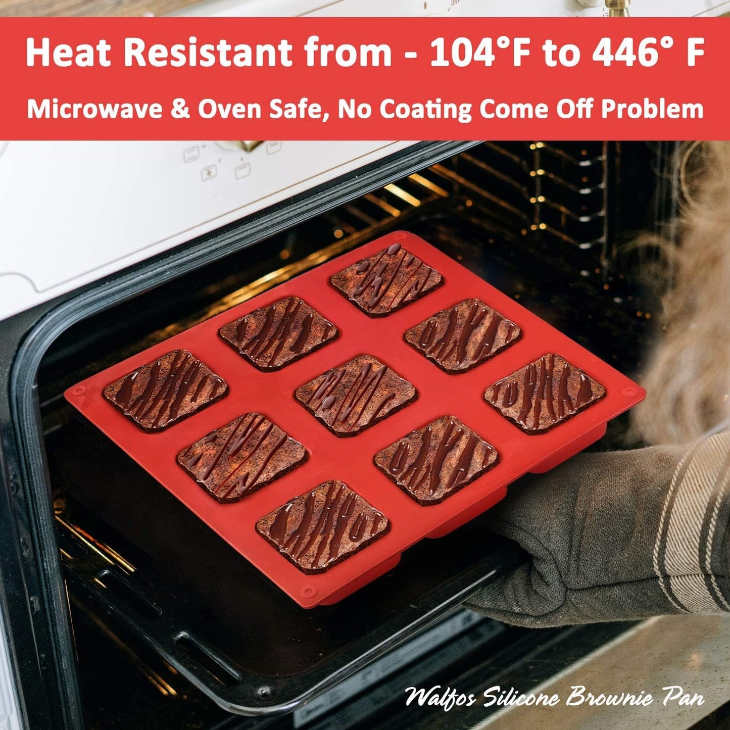 Silicone Brownie Pan, 9-Cavity Non-Stick Square Baking Pan, Perfect for Brownies, Cornbread, Muffin and Cakes, BPA Free and Dishwasher Safe