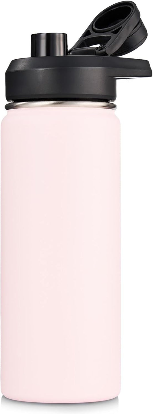 18 Oz Insulated Water Bottle with Handle, 304 Stainless Steel Water Bottles with Wide Mouth, Double Wall Vacuum Sports Water Bottle, BPA Free, Keep Cold and Hot, Pink