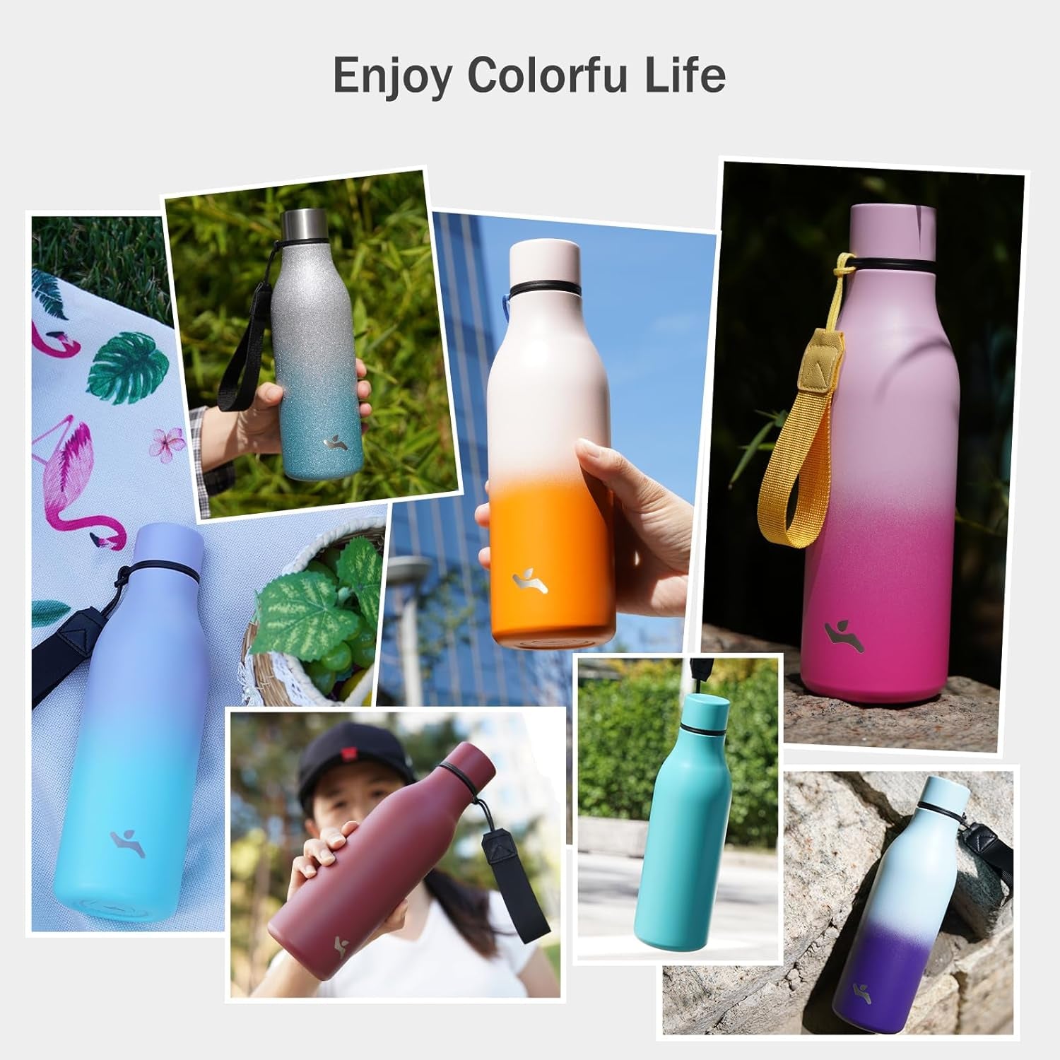 Insulated Water Bottle with Strap,18 Oz Double Wall Stainless Steel Vacuum Bottles Metal Water Flask,Ice Blue