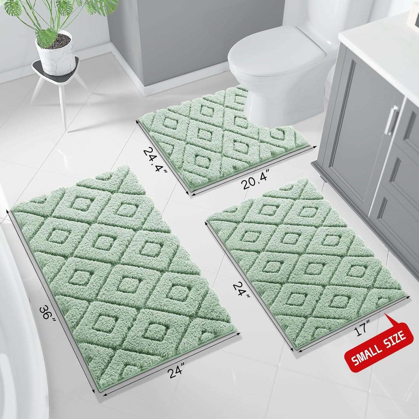 Bathroom Rugs Mat, Extra Soft Fluffy and Absorbent Microfiber Bath Rugs, Non Slip Plush Shaggy Shower Rug, Machine Washable Mats for Bathroom Floor, Tub and Laundry, 32"X20", Sage Green
