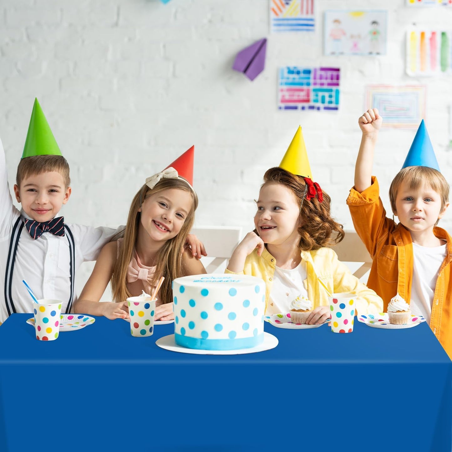 Blue Disposable Plastic Table Cloth Roll 54" X 100', Plastic Table Cover with Cutter Box, Cut to Size Disposable Tablecloth for Parties