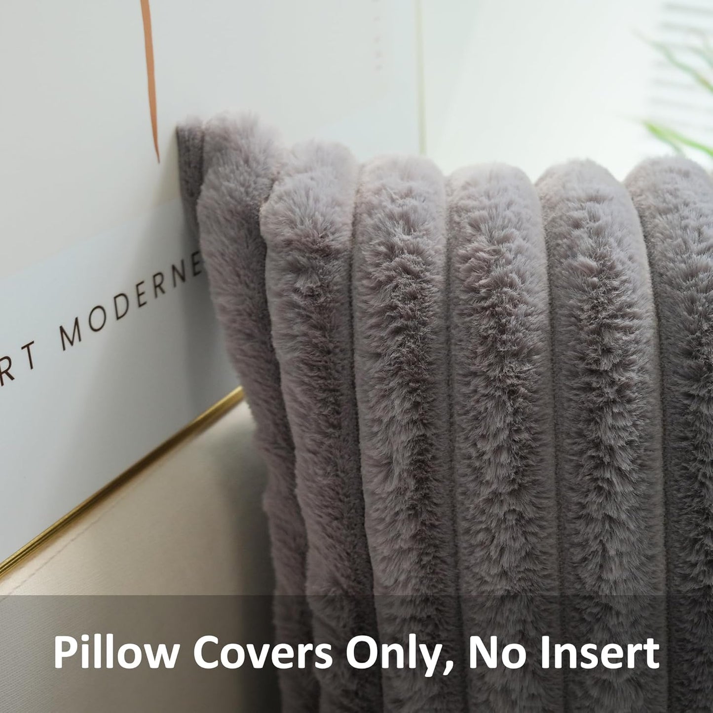Pack of 2 Faux Fur Plush Decorative Throw Pillow Covers Couch Cushion Case Soft Pillowcases (Grey, 20 X 20-Inch)