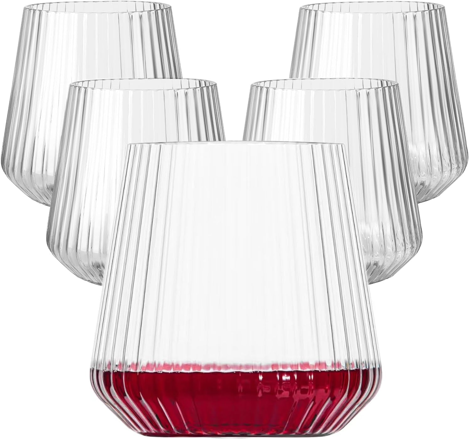 40 Pack Plastic Ribbed Wine Glasses, 14Oz Origami Disposable Wine Glasses Unbreakable Clear Plastic Cocktail Glasses Recyclable Shatterproof Reusable Wine Cups (NOT Dishwasher-Safe)