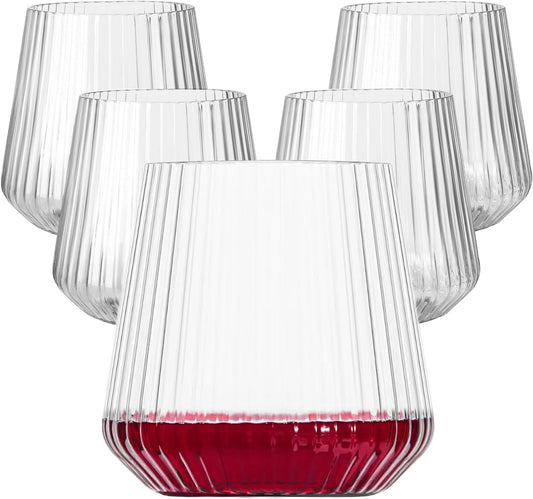 40 Pack Plastic Ribbed Wine Glasses, 14Oz Origami Disposable Wine Glasses Unbreakable Clear Plastic Cocktail Glasses Recyclable Shatterproof Reusable Wine Cups (NOT Dishwasher-Safe)