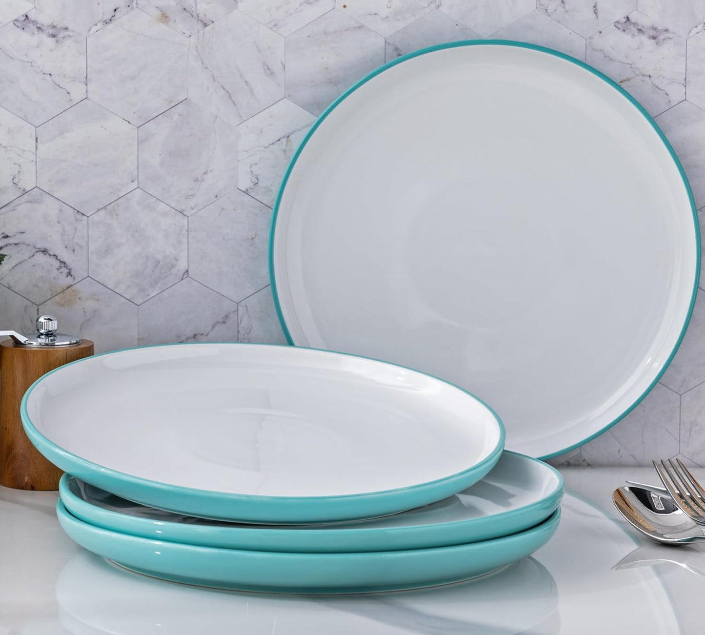 12-Piece Modern White Ceramic Dinnerware Set for Four, Scratch-Resistant Plates and Bowls, Oven Safe, Microwave and Dishwasher Compatible