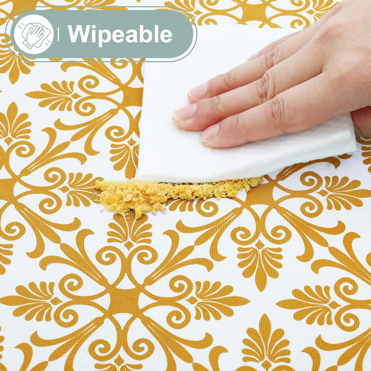Rectangle Vinyl Table Cloth, Elastic Fitted Flannel Backed Tablecloth, 100% Waterproof Plastic Table Cover Fits 6 Foot Folding Tables for Picnic, Camping, Outdoor (Gold, 30" X 72")