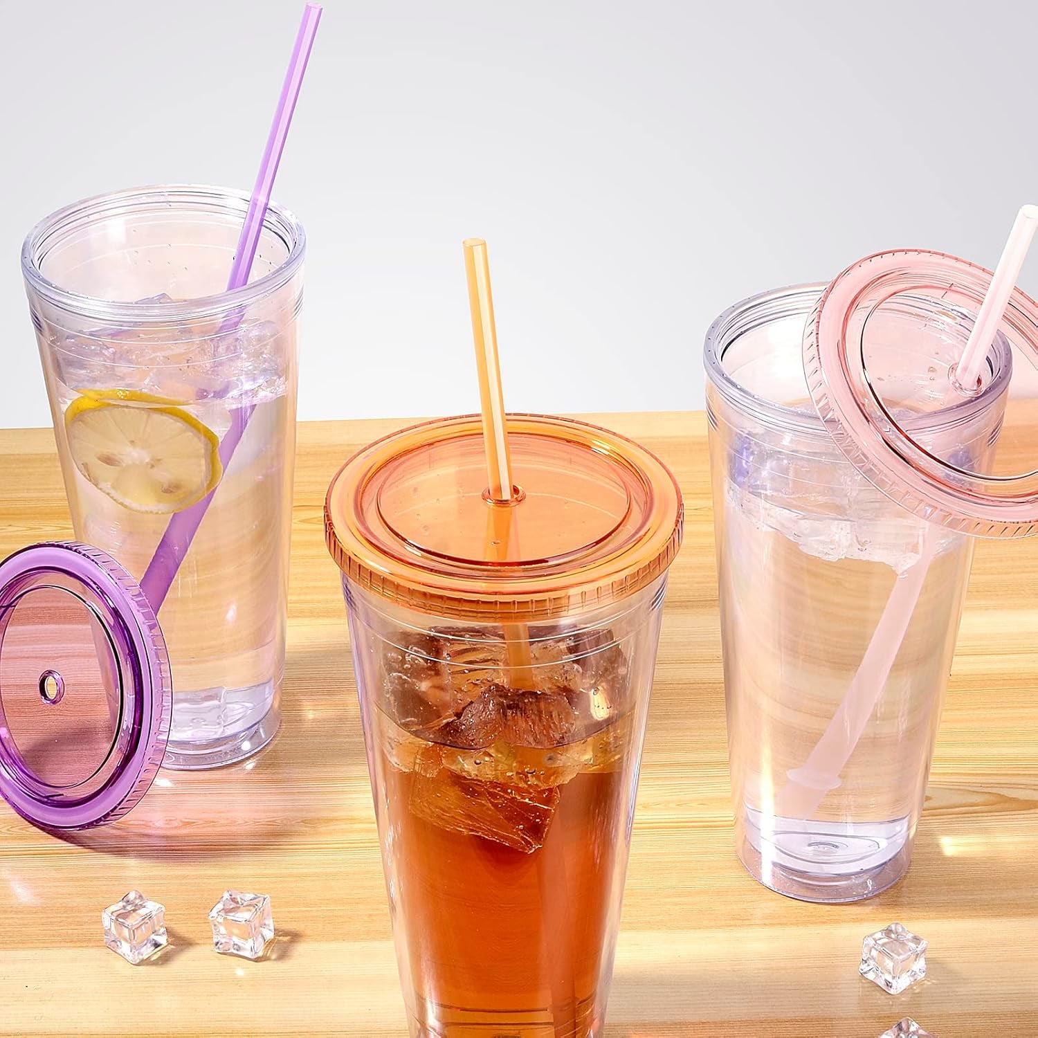 32Oz Acrylic Tumblers with Lid and Straws,Double Walled Clear Plastic Straw Cup,Reusable Insulated Cups Perfect for Parties,Birthdays,Weddings -2 Pack